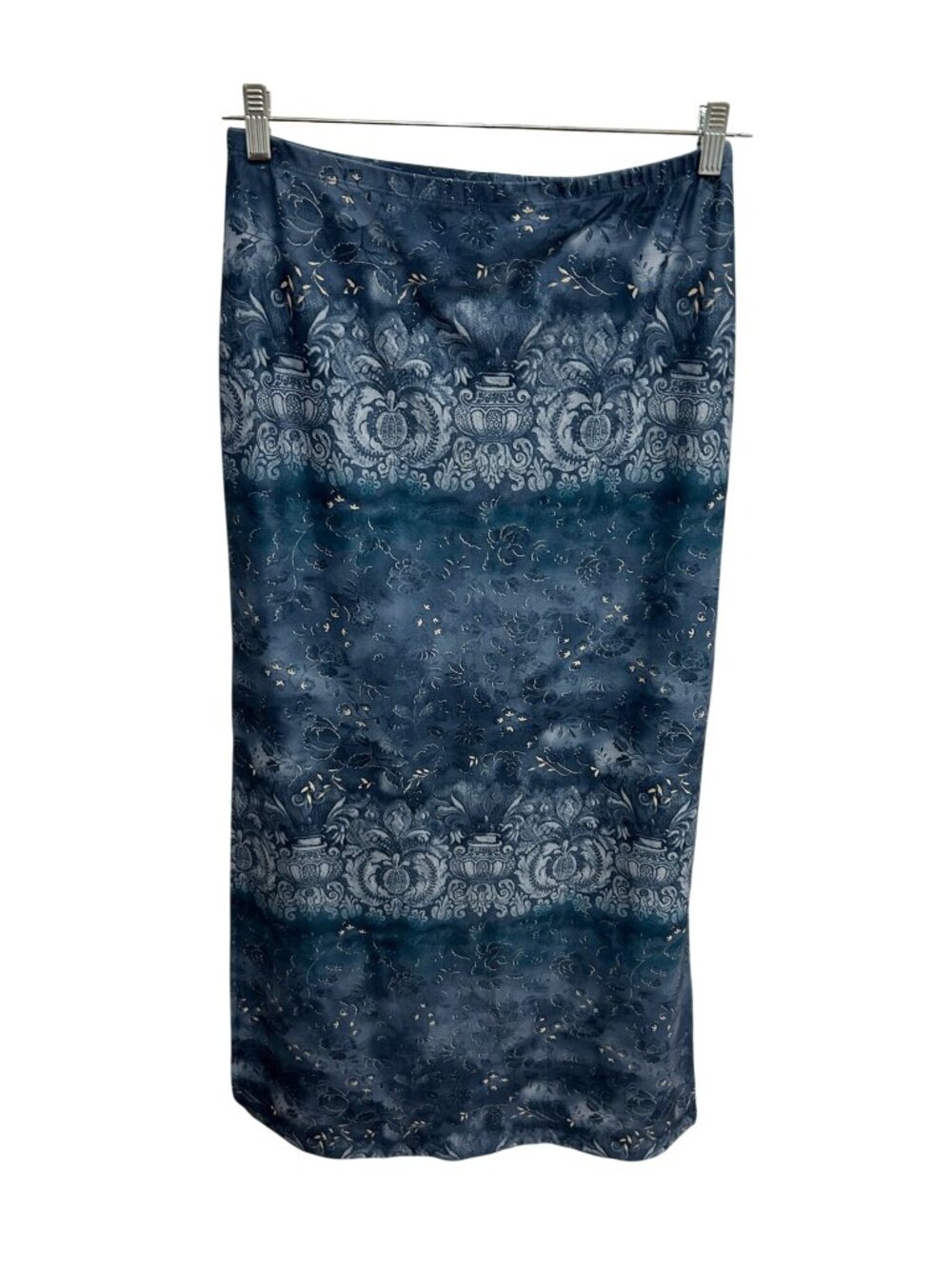 Genevieve Blue Floral Gold Accent Maxi Skirt Size Large Boho Cottagecore